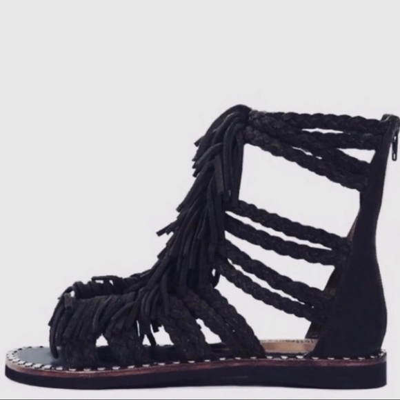 black Jeffrey Campbell fringe sandals (size: 6) - Picture 8 of 8